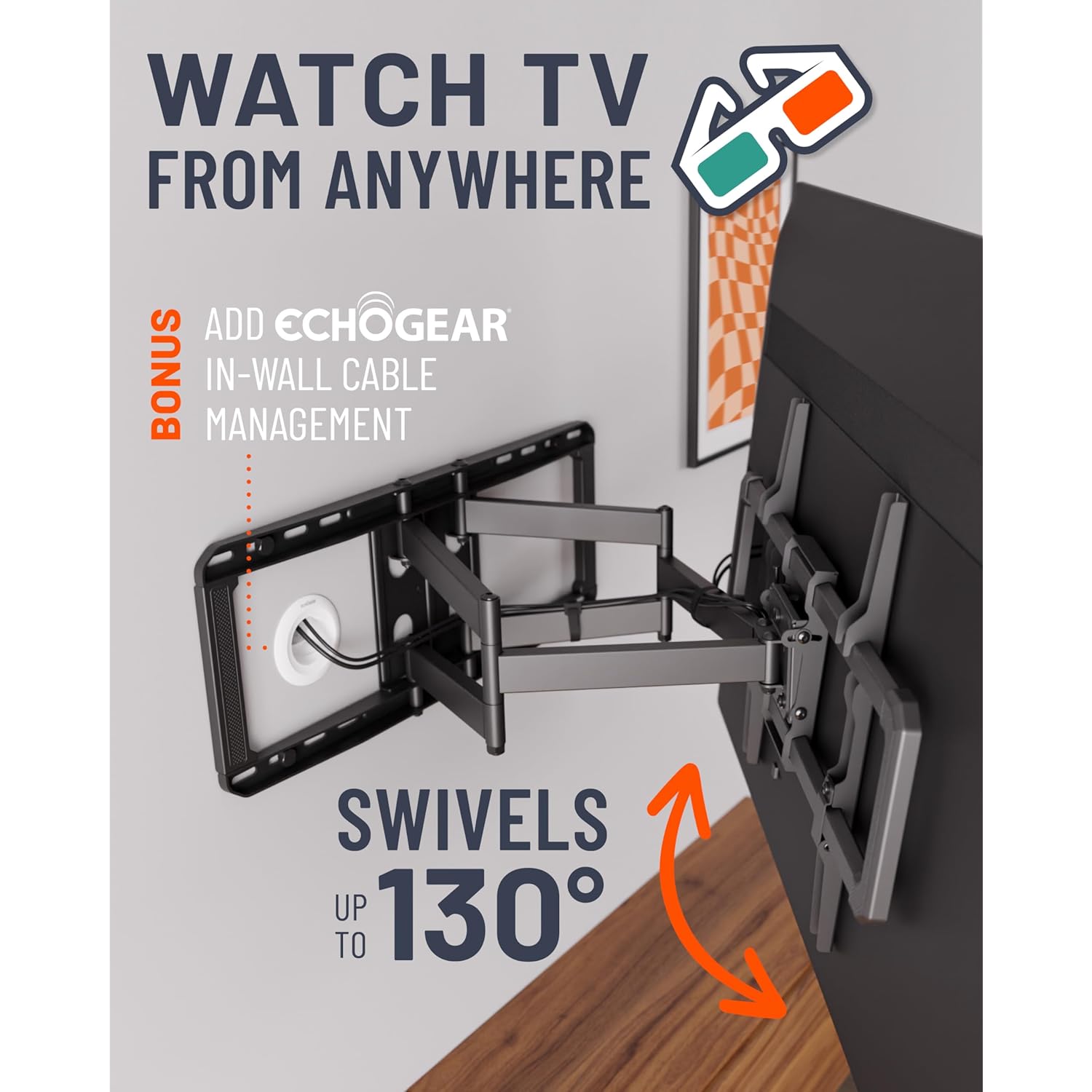 ECHOGEAR MaxMotion TV Wall Mount for Large TVs 42" to 90" - Full Motion Has Smooth Swivel, Tilt, & Extension - Universal Design Works with Samsung, Vizio & More - Includes Hardware & Drill Template