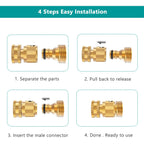 Finest+ Garden Hose Quick Connector, Solid Brass 3/4 Inch Thread Fitting No-Leak Water Hose Female And Male Easy Connect (6 Sets)