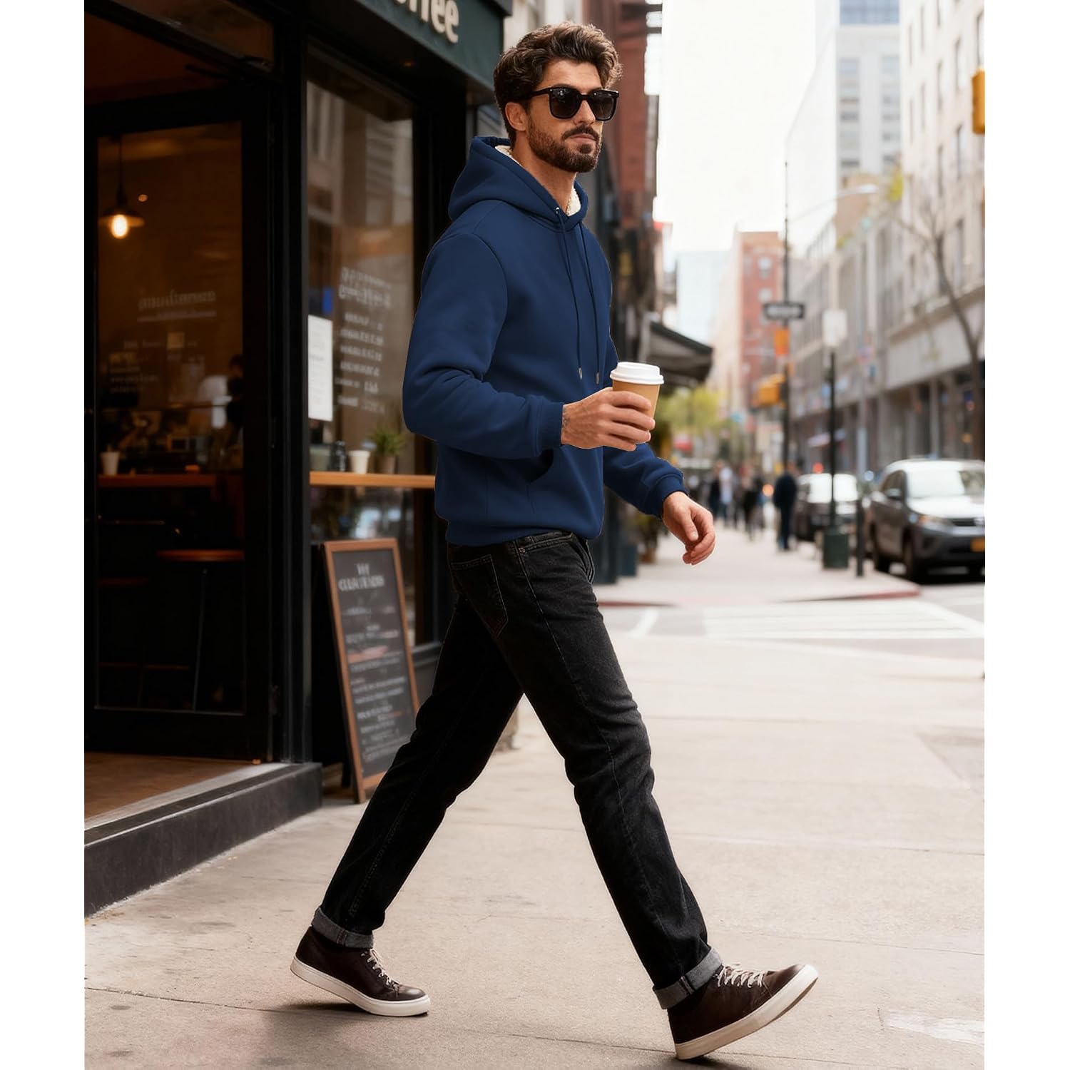 Men'S Sherpa Fleece Lined Hoodie Thick Pullover Hooded Winter Warm Casual Athletic Sweatshirt With Kangaroo Pocket
