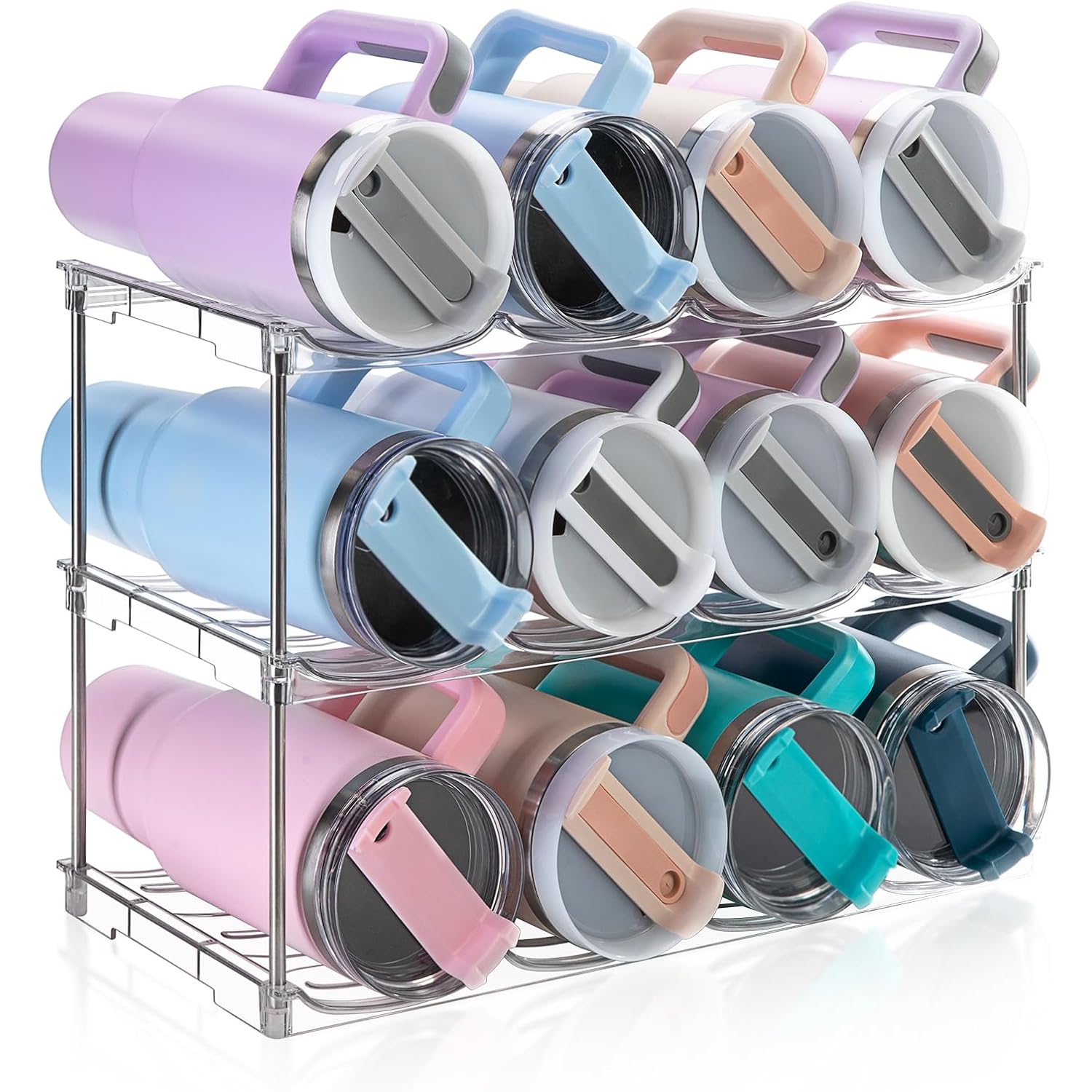 Larger Water Bottle Organizer For Stanley 40 Oz Tumbler, Stackable Water Bottle Holder Rack For Cabinet, Kitchen Storage Organizer For For Stanley Cup Accessories, Tumbler Storage Holder, 3 Pack