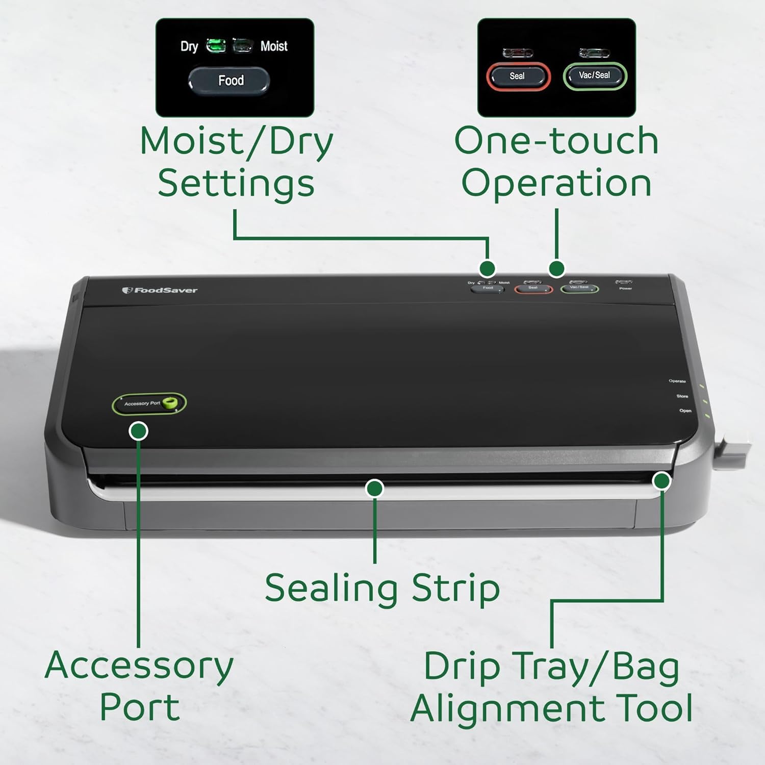 FoodSaver Vacuum Sealer Machine, Automatic Bag Detection, Sous Vide Friendly, with sealer bags, roll, handheld vacuum sealer, black