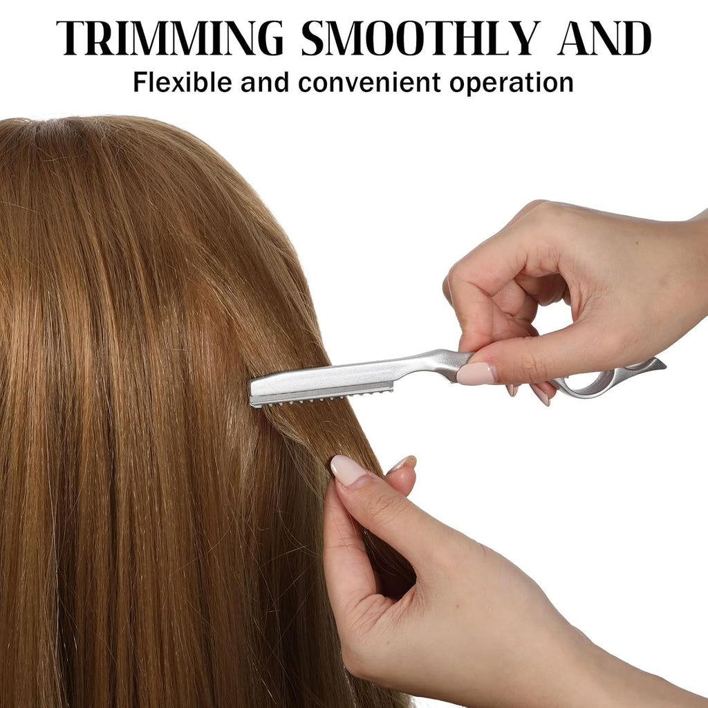 Hair Razors For Cutting Hair, 6.9" Stainless Steel Hair Thinning Razor Kit With 10Pcs Replacement Blades, Professional Styling Texturizing Cutting Razor Tool For Salon And Home