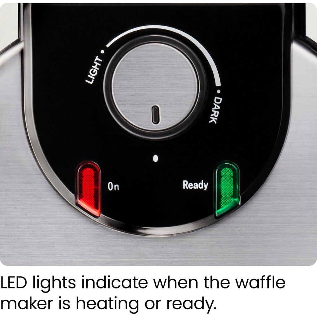 Chefman Rotating Belgian Waffle Maker, 180° Flip Iron w/ Non-Stick Plates, Adjustable Timer, Locking Lid, & Drip Plate, Space Saving Storage, Mess-Free Breakfast, Stainless Steel/Black