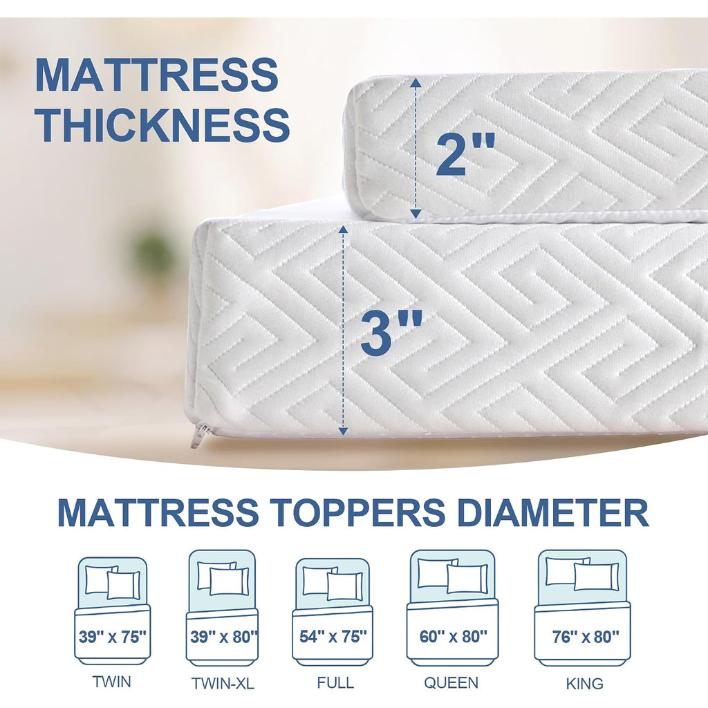 3 Inch Memory Foam Mattress Topper Queen, Memory Foam Pad With Removable & Washable Cover, Bed Topper For Back Pain, Non-Slip Ventilated Design, Queen Size