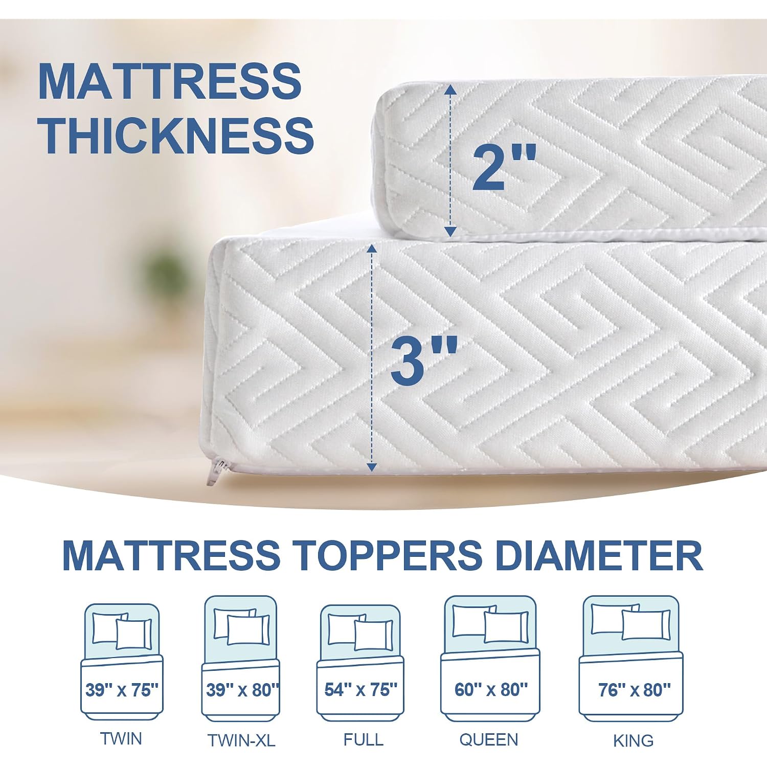 3 Inch Memory Foam Mattress Topper Queen, Memory Foam Pad With Removable & Washable Cover, Bed Topper For Back Pain, Non-Slip Ventilated Design, Queen Size