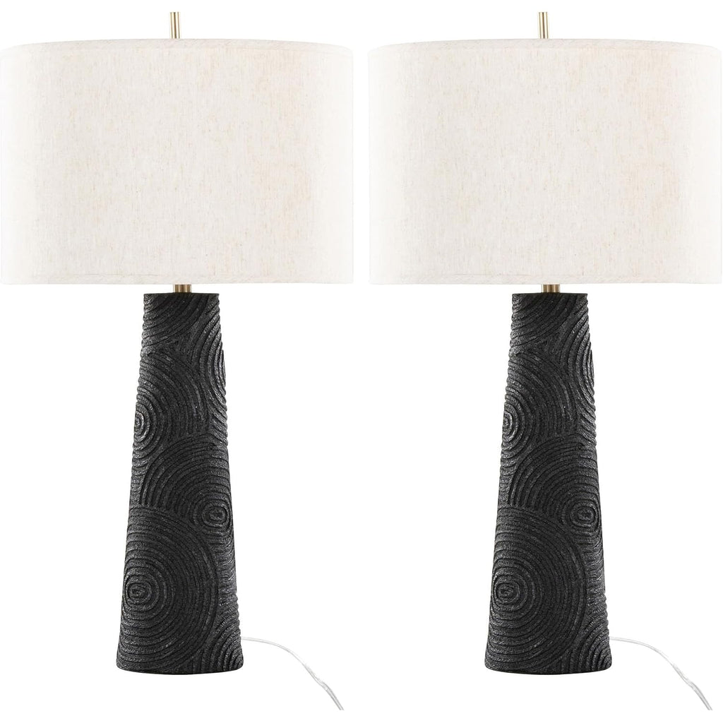 Lumisource Kona 31" Contemporary Polyresin Table Lamp In Matte Black Polyresin, Modern Brass And Natural Linen Shade From Grandview Gallery Set Of 2