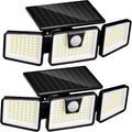 Solar Lights Outdoor Waterproof, 3000 Lm 156 Led Motion Sensor Outdoor Lights, 3 Heads Solar Powered Security Flood Light Motion Detected Spotlight For Patio Garage Yard Entryways, 2 Pack Black