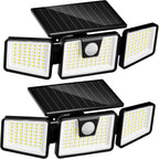 Solar Lights Outdoor Waterproof, 3000 Lm 156 Led Motion Sensor Outdoor Lights, 3 Heads Solar Powered Security Flood Light Motion Detected Spotlight For Patio Garage Yard Entryways, 2 Pack Black