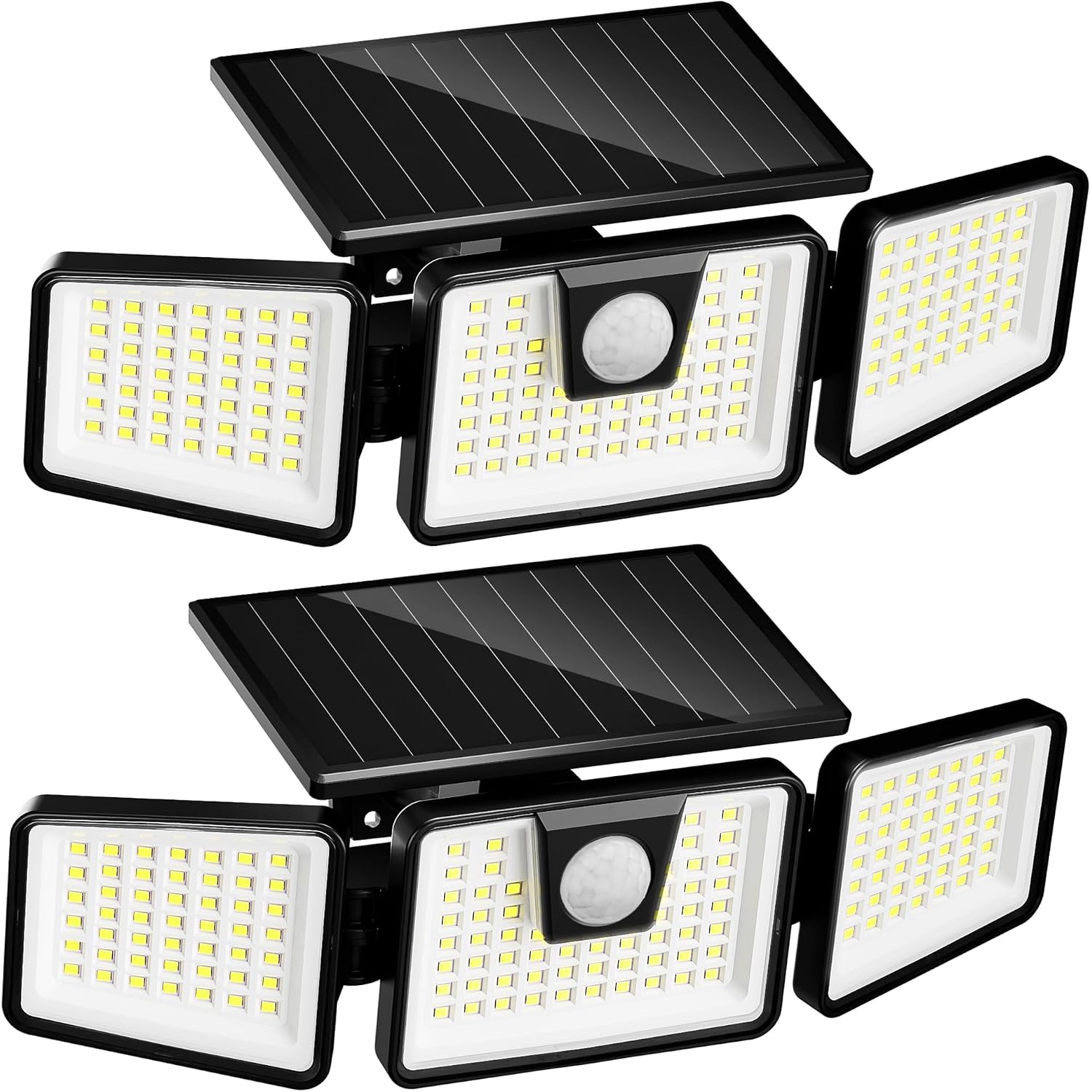 Solar Lights Outdoor Waterproof, 3000 Lm 156 Led Motion Sensor Outdoor Lights, 3 Heads Solar Powered Security Flood Light Motion Detected Spotlight For Patio Garage Yard Entryways, 2 Pack Black
