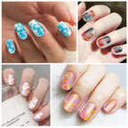 12 Sheets Iridescent Marble Nail Polish Stickers Full Nail Wraps for Women, Blue, Acrylic, Modern Style, Nail Art Stickers and Decals, Glossy Finish, 168 Pieces