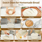 Enameled Cast Iron Dutch Oven with Lid -6.5 QT, incl. Sourdough Bread-Baking Supplies like Banneton Proofing Basket, Heavy Duty Cookware Bread-Oven for Baking, Stews, and Roasting, Cream White