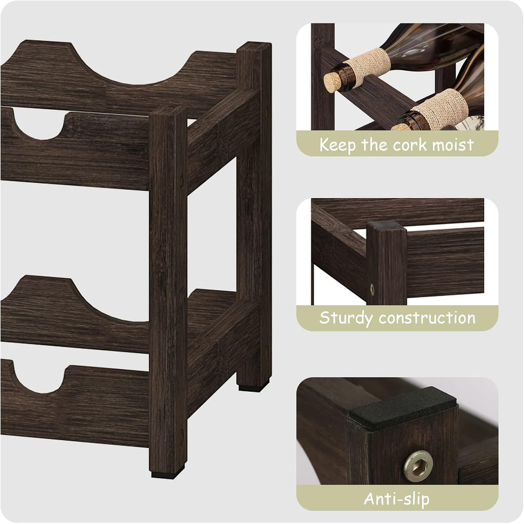 Bameos Wine Rack Freestanding 2 Tier 8 Bottle Bamboo Wine Racks Countertop Cabinet Wine Holder Wine Storage Shelf For, Bar, Pantry Wine Cellar Basement Countertop Mocha (16.85 L X 9.25W X 7H