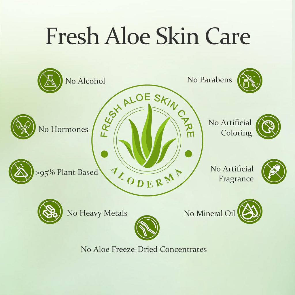 Aloderma Aloe Vera Gel Made Within 12 Hours Of Harvest With 96% Pure Organic Aloe Vera For Skin, Scalp, & Hair, Soothing Aloe Face Moisturizer, Multipurpose, Hydrating Aloe Gel, 7.05Oz