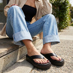 Cushionaire Pippin Chunky Platform Flip Flops, Stylish Wedge Flip Flops For Women With Cushioned Footbed And Durable Sole