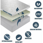Bamboo Mattress Protector With Zipper - 100% Waterproof King Size Cooling Mattress Cover - Ultra Soft Jacquard Fabric Breathable Noiseless Mattress Pad Cover - Zippered Mattress Encasements