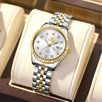 Olevs Women'S Stainless Steel Watch, Luxury Gold Silver Two Tone Easy To Read Analog Quartz Dress Watch For Women, Elegant Waterproof Luminous Calendar Date Ladies Watches For Small Wrists