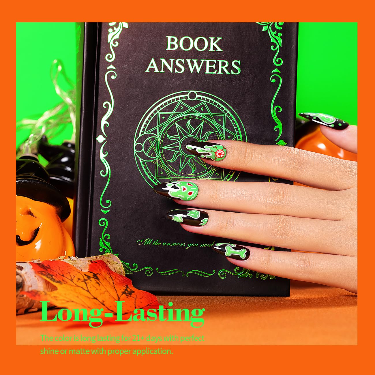 RARJSM Gel Nail Polish Set 6 Colors Black Iridescent Glitter Pumpkin Orange Red Purple Neon Green Autumn Winter Halloween Gel Polish Kit Soak off Salon DIY Home Nail Art Manicure 7.5ML
