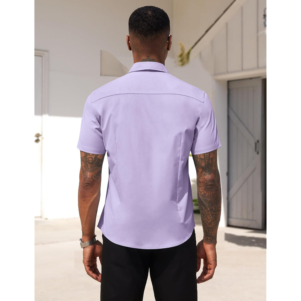 Coofandy Men'S Short Sleeve Casual Button Down Shirt Business Untucked Dress Shirts With Pocket