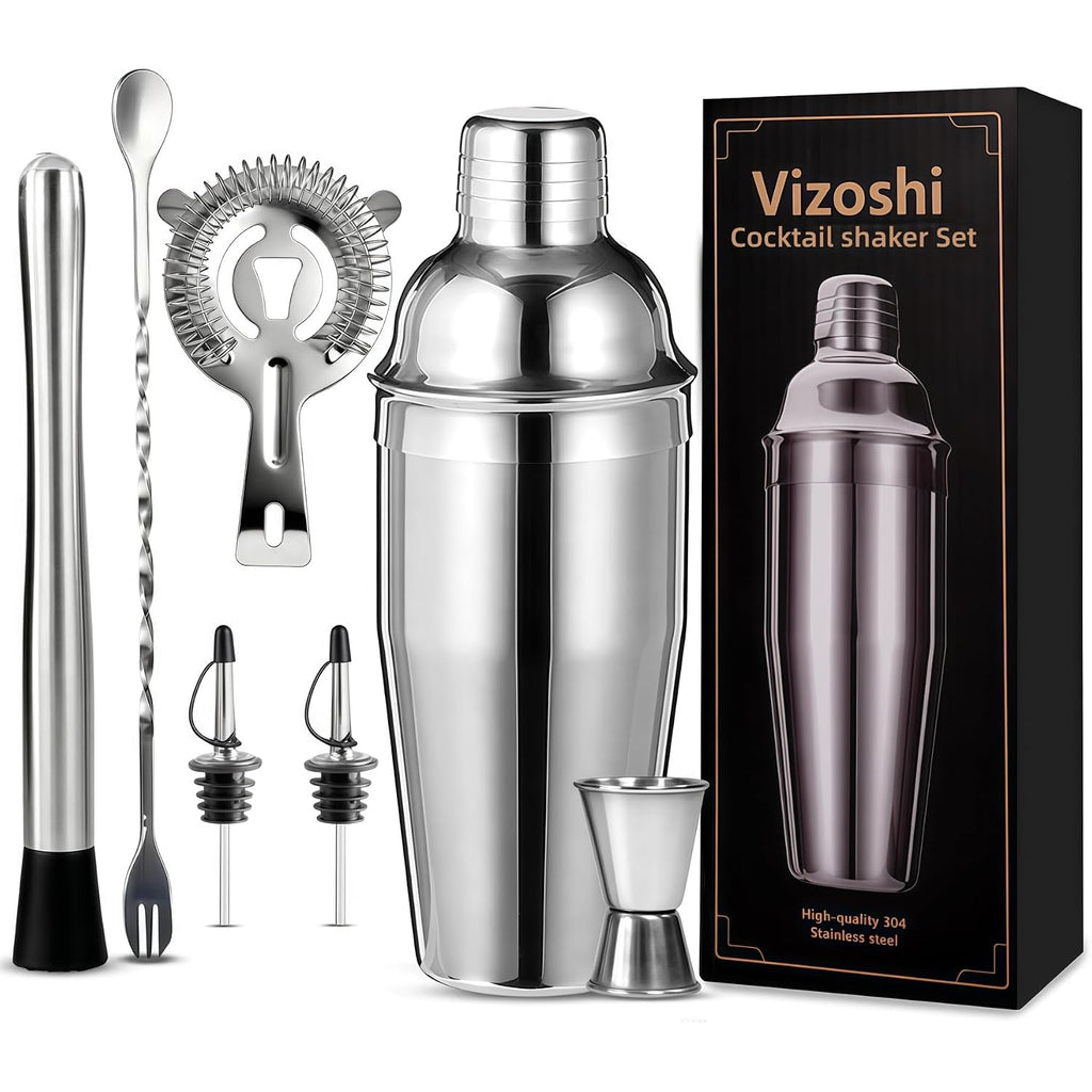 Cocktail Shaker Set Bartender Kit,Professional Bar Set, Martini Shaker, Jigger, Strainer, Mixer Spoon, Muddler, Liquor Pourers Ideal Bar Accessories For Home, Gift For Christmas, Birthday, Beginners