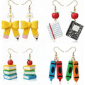 4 Pairs Teacher Earrings for Women Cute Polymer Clay Teacher Day Studs Earrings Gifts Pencil Crayon Composition Notebook Book Jewelry for Graduation Appreciation End of Year Accessories