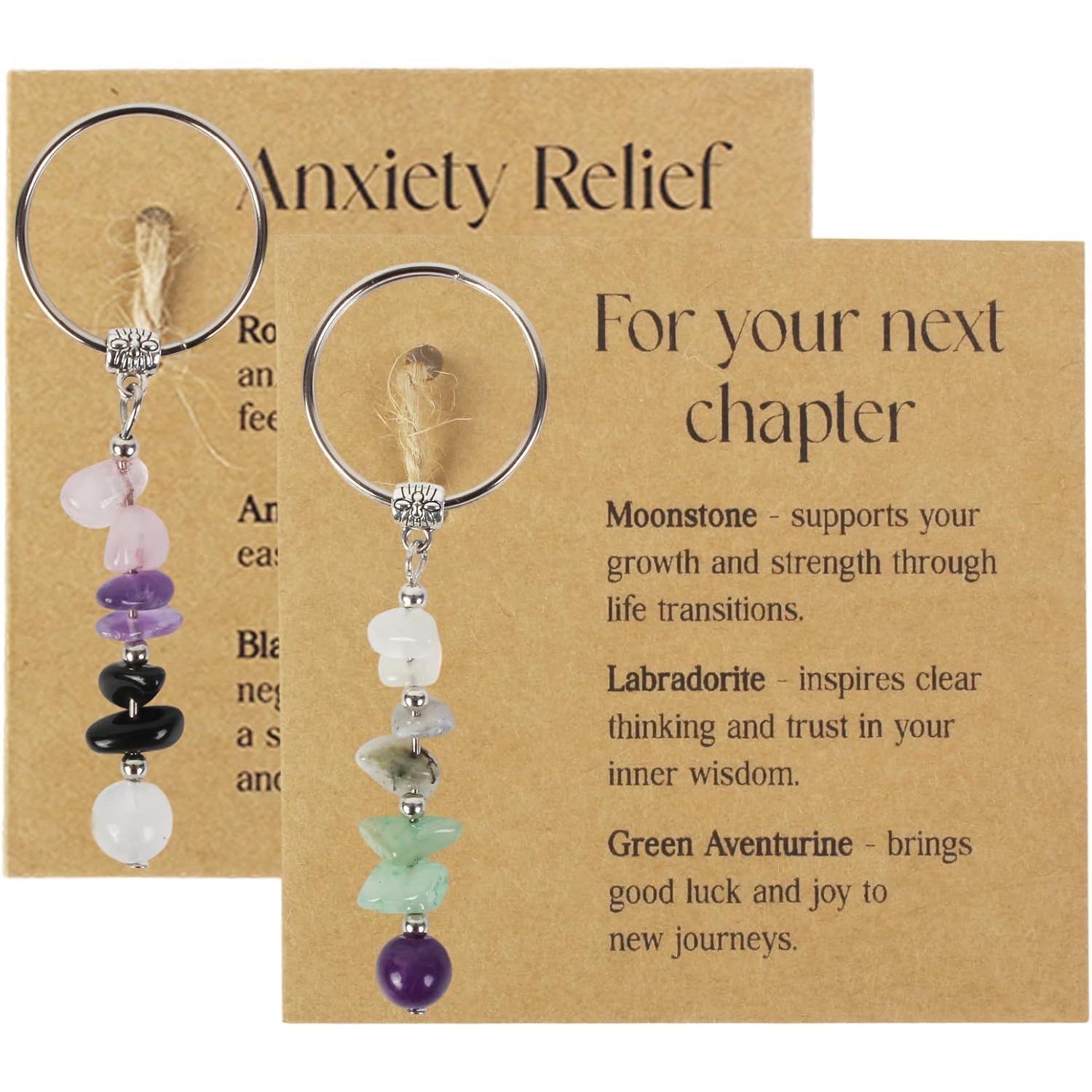 2 Pcs Natural Crystal Keychain For Coworker, Teacher, Nurse, Friend, Senior Night Gifts, Farewell, Going Away, New Job, Divorce Gifts, Breakup Gift for Women, Christmas Gift(Next Chapter+Self-love)