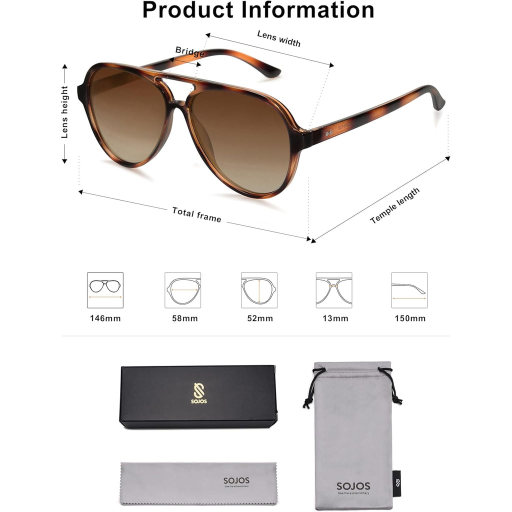 SOJOS Classic Polarized Aviator Sunglasses for Women Men, Retro Trendy Aviators Shades SJ2201