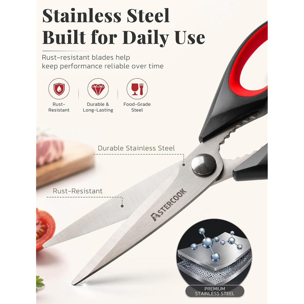 Astercook Kitchen Scissors 3 Pack, Heavy Duty All Purpose Kitchen Shears For Food And Packaging, Stainless Steel Food Scissors For Meat, Poultry, Herbs And Vegetables, Dishwasher Safe