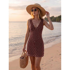 Wenrine Womens Summer Polka Dot Mini Dress Mesh Sexy V Neck Sleeveless Party Going Out Club A Line Short Dresses