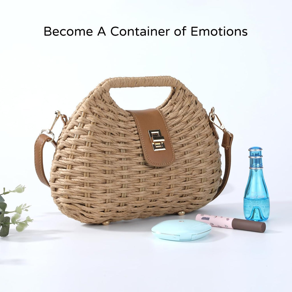 Richeart Clutch Purses For Women - Summer Beach Crossbody Bag With Adjustable Strap - Boho Shoulder Handwoven Straw Purse