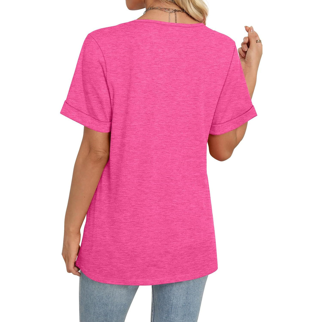 Womens Summer Tops Short Sleeve Basic Casual V Neck T Shirts Trendy Fashion 2026