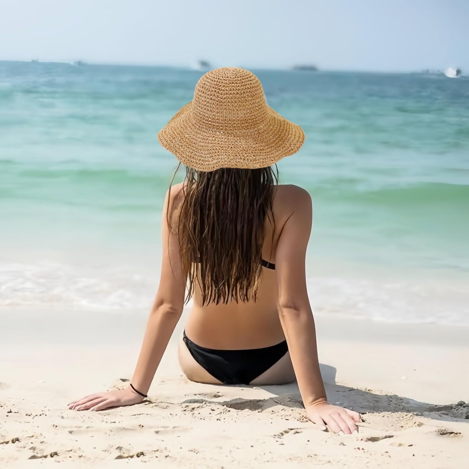 Floppy Big Beach Straw Hats for Women Foldable Summer Wide Brim Packable Sun Hat Womens Travel Straw Fedora Hat
