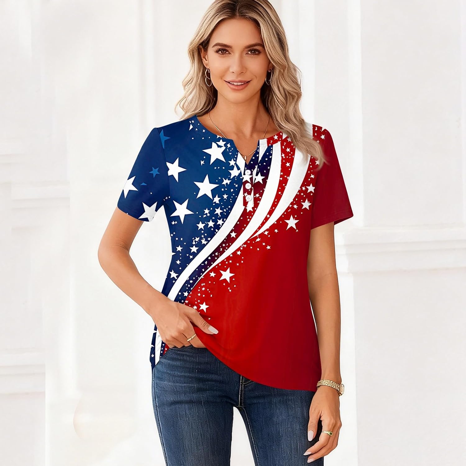 Short Sleeve Shirts for Women Summer Tops 2026 Floral Soft Boho Casual Button Down V Neck Loose Fit T Shirts for Women