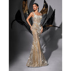 Women'S Square Neck Sequin Beaded Mermaid Formal Evening Dress Spaghetti Strap Bodycon Prom Party Cocktail Maxi Gown