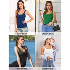 Women's Cotton Tank Top with Shelf Bra Adjustable Wider Strap Camisole Basic Cami Tanks