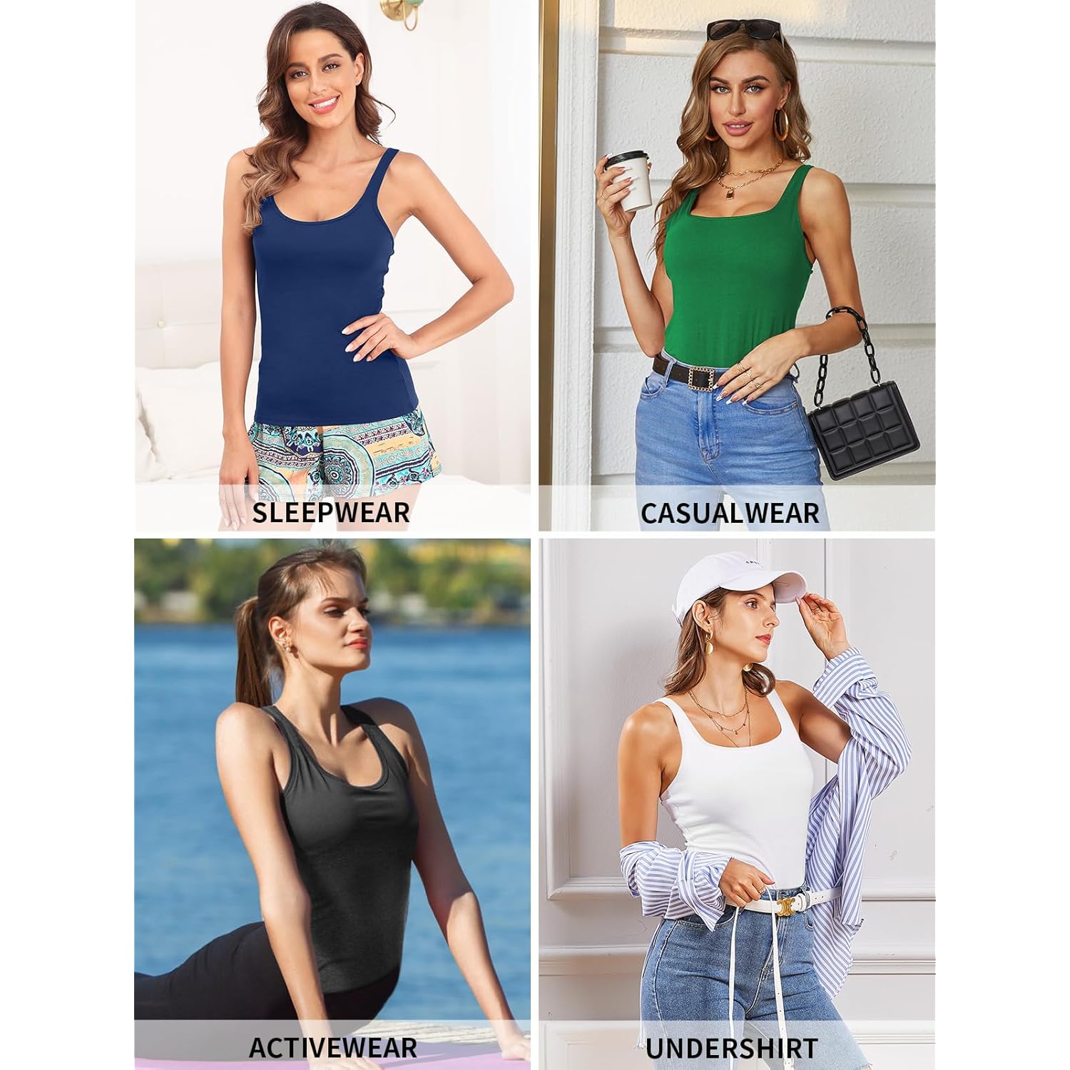 Women's Cotton Tank Top with Shelf Bra Adjustable Wider Strap Camisole Basic Cami Tanks