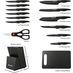 16 Piece Kitchen Knife Set with Block & Cutting Board, German Stainless Steel Knife Set with Heat-Sealed Over-molded Handles, Dishwasher Safe & Anti-Flaking Non-Stick Coating, Black