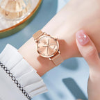 OLEVS Women's Small Wrist Rose Gold Tone Watch - Cute Diamond Heart Arabic Numerals Dial, Fashion Waterproof Mesh Bracelet Analog Dress for Ladies