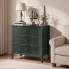 Royalcraft Fluted 3 Drawer Dresser, 32 Inch Wide Dresser Nightstand For Bedroom, Modern Wood Chest Of Drawers, Large Painted Nightstand With 3 Drawers For Closet, Hallway, Entryway, Dark Green