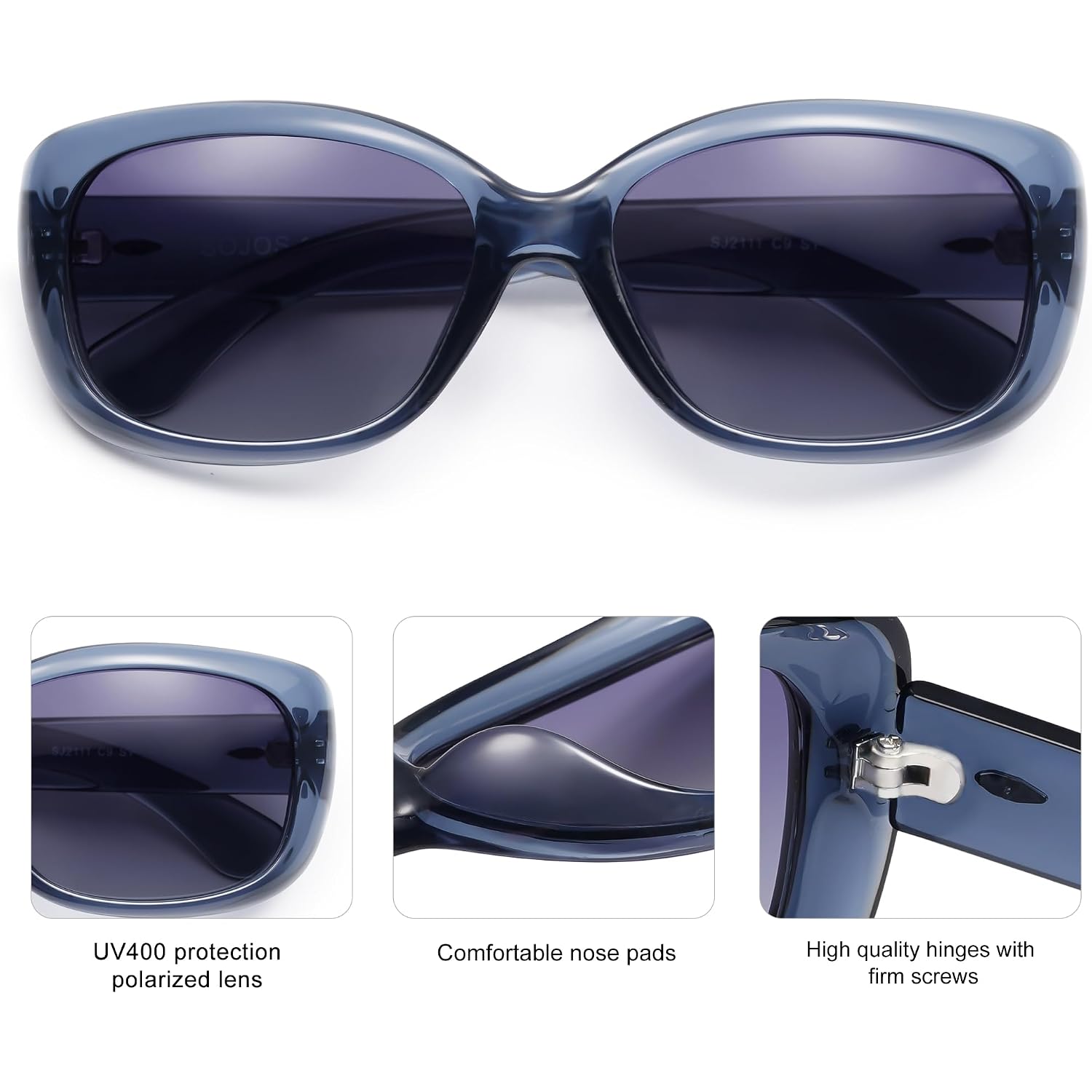 SOJOS Vintage Square Sunglasses for Women Polarized UV Protection Havana Frame SJ2111 Transparent Blue