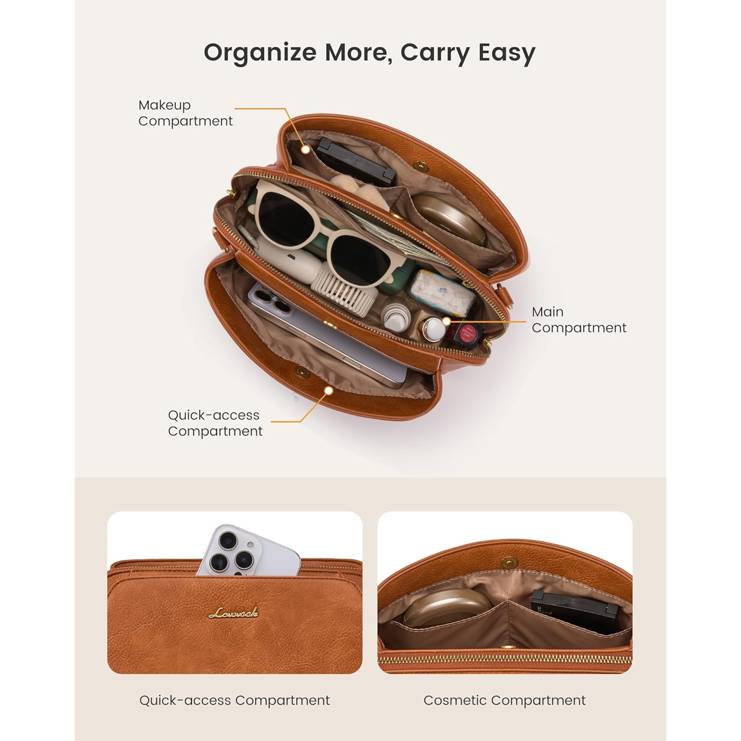 LOVEVOOK Crossbody Bags for Women with 2Pcs Adjustable Strap, Leather Small Purses with RFID Blocking Slots, Shoulder Handbag