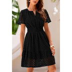 Prettygarden Womens 2026 Summer Short Dress V Neck Short Sleeve A Line Hollow Out Lace Cute Casual Beach Party Spring Dresses