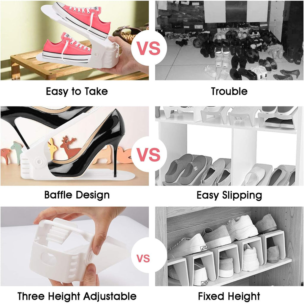 Shoe Slots Organizer, 20 Pack Adjustable Shoe Rack Stacker Storage Space Saver, Double Deck Shoe Rack Holder For Closet Organization (White)