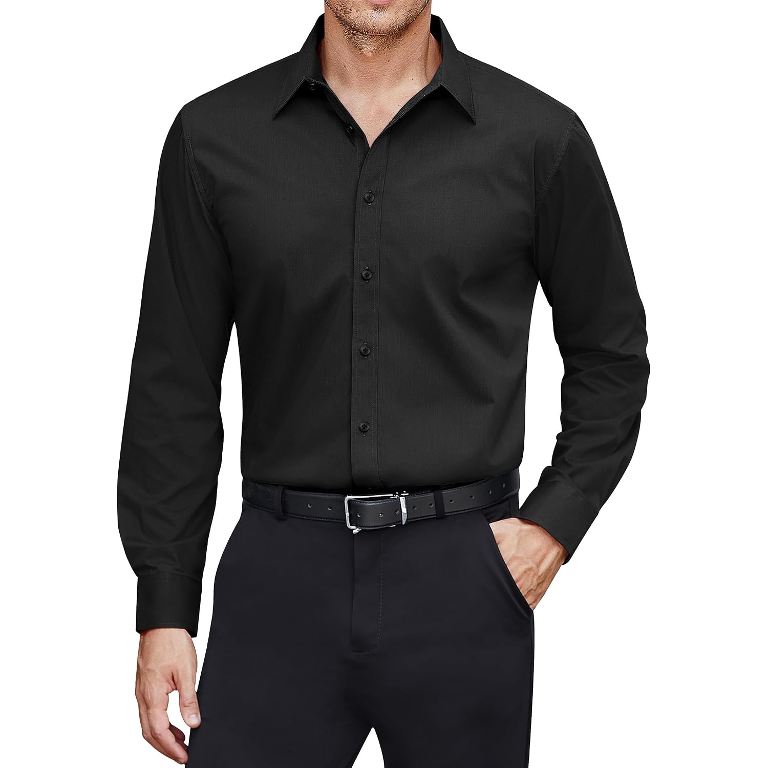 J.Ver Men'S Dress Shirts Stretch Stain Shield Long Sleeve Solid Formal Shirt Business Casual Button Down Shirts