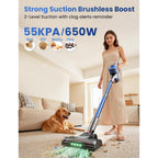 Dzaki Cordless Stick Vacuum Cleaner, 650W 55Kpa Brushless Motor, 60-Min Runtime, Detachable Battery, Anti-Tangle, Self-Standing, Vacuum Cleaners For Home, Pet Hair, Carpet & Hardwood Floors