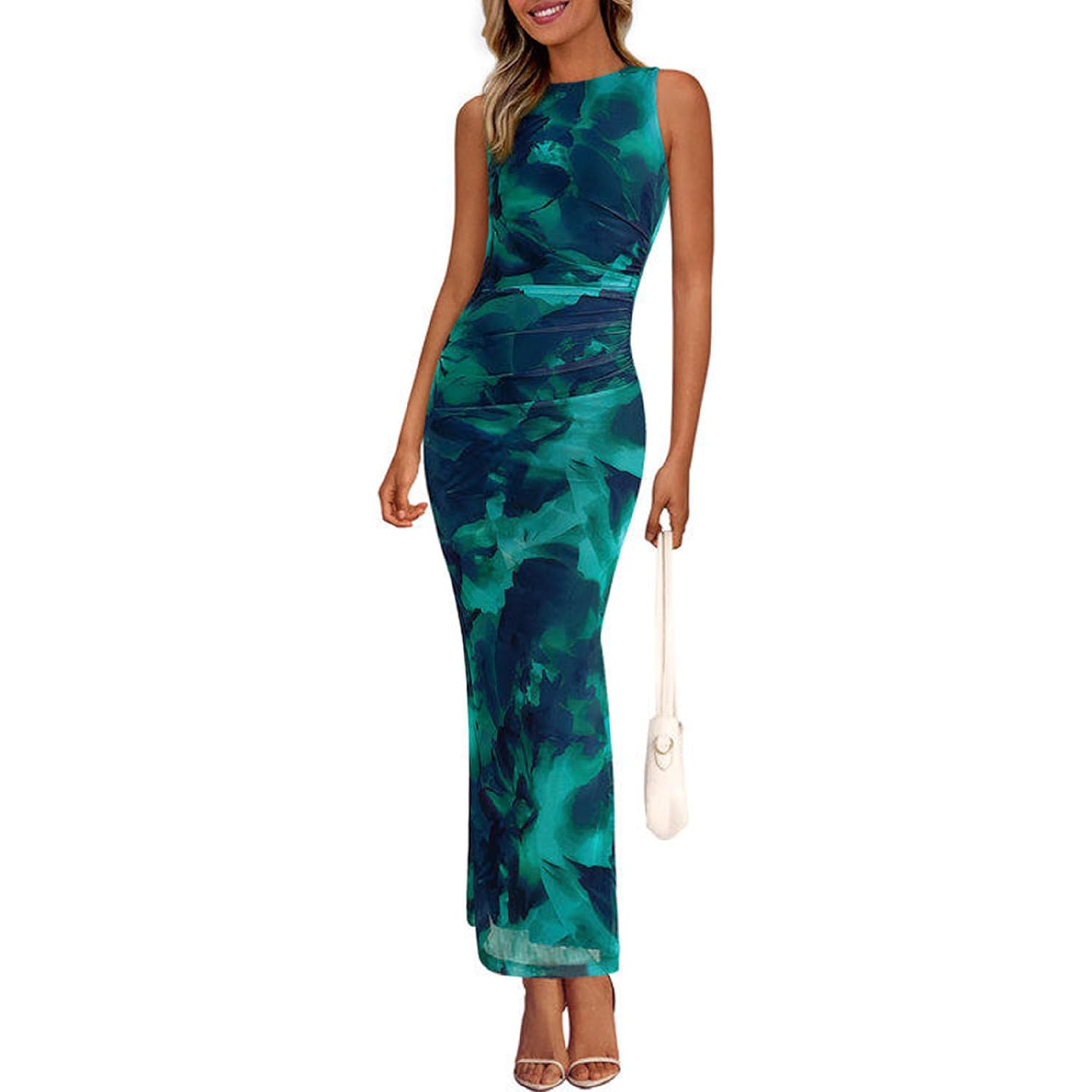 Prettygarden Womens Summer Wedding Guest Maxi Dress 2026 Spring Formal Floral Mesh Sleeveless Bodycon Vacation Long Dresses