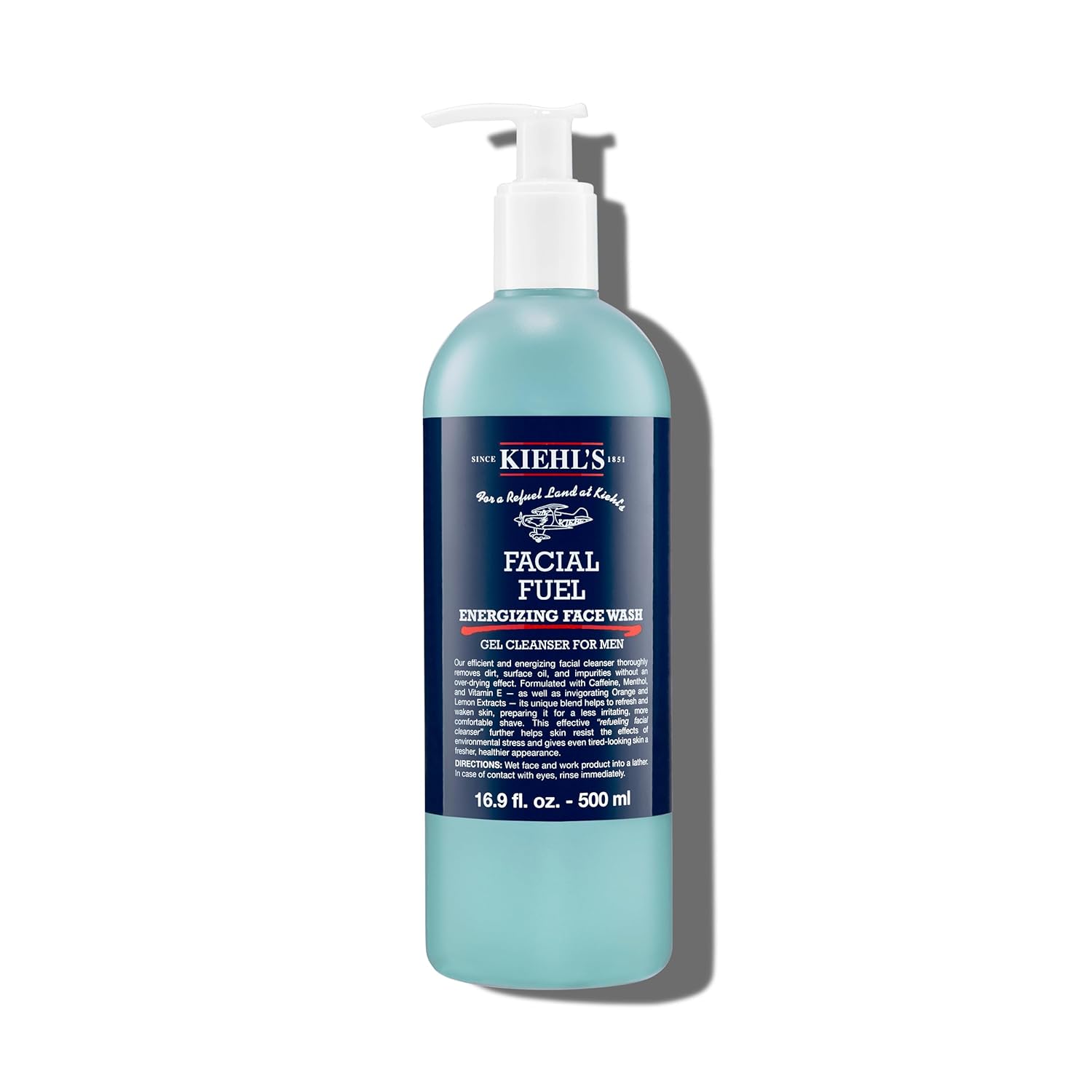Kiehl's Facial Fuel Face Wash, Refreshing + Invigorating Men's Gel Cleanser, with Caffeine, Vitamin E and Menthol, Non-Drying Formula Moisturizes Skin, Great for Clogged Pores, for All Skin Types