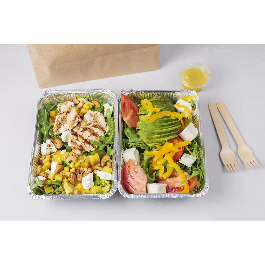 Aluminum Pans with Lids (50-Pack, 8.5"×6") 2.25 LB Capacity Foil Food Containers with Lids - 50 Pans and 50 Cardboard Covers - Disposable Tin Foil Pans - for Baking, Meal Prep and Freezer, Takeout