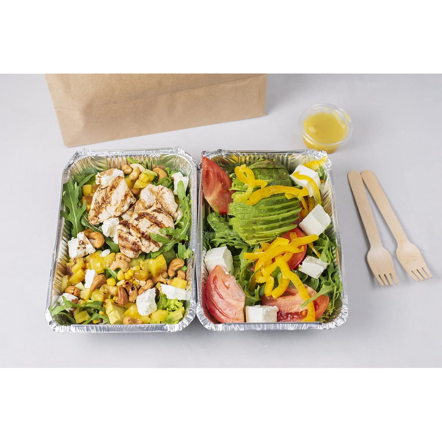 Aluminum Pans with Lids (50-Pack, 8.5"×6") 2.25 LB Capacity Foil Food Containers with Lids - 50 Pans and 50 Cardboard Covers - Disposable Tin Foil Pans - for Baking, Meal Prep and Freezer, Takeout