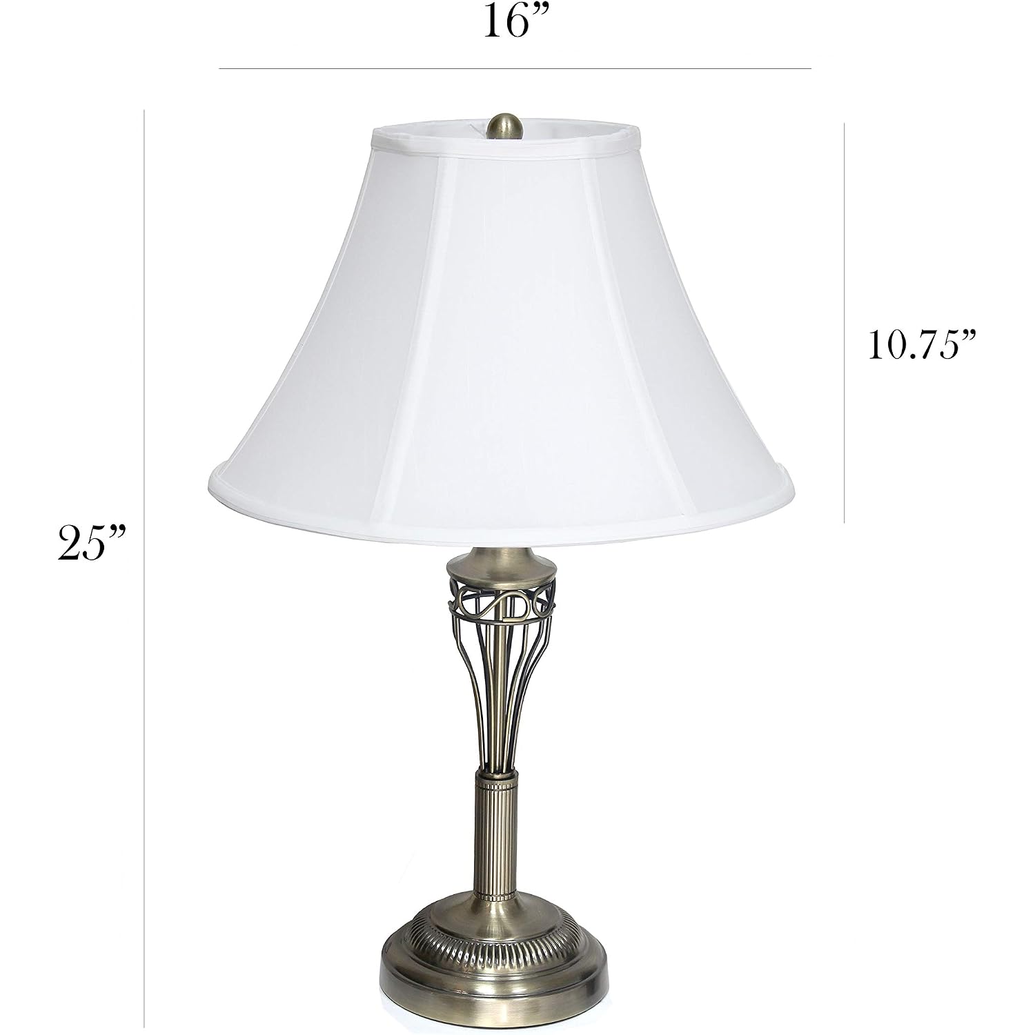 Elegant Designs Lc1001-Abs Antique Brass Three Pack Lamp Set (2 Table Lamps, 1 Floor Lamp) With Fabric White Bell Shaped Shades