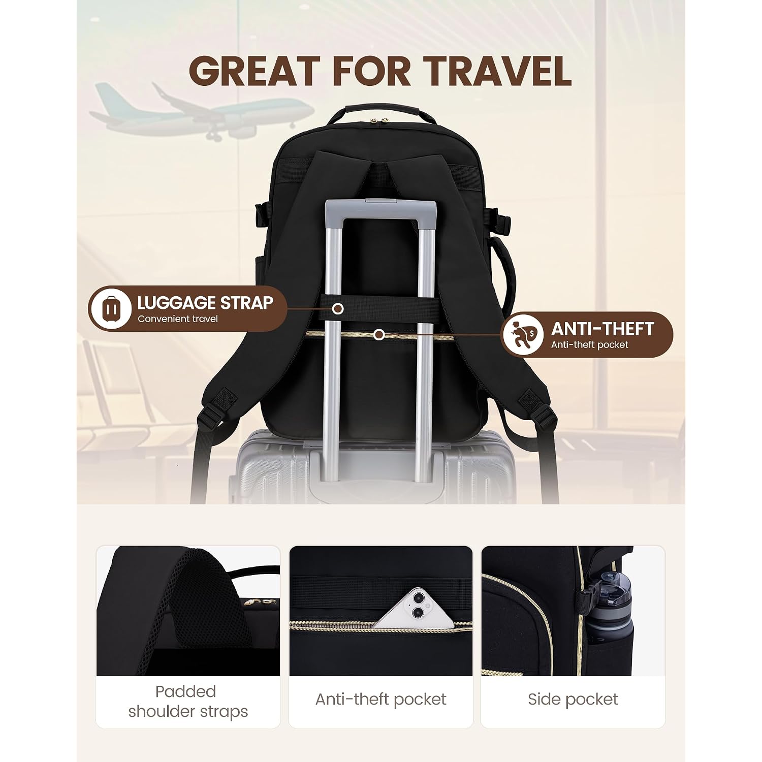 Lovevook 40L Travel Backpack Flight Approved Carry On Backpack,3 Packing Cubes,Waterproof Personal Item Travel Bag,Tsa Carry On Luggage Suitcase Travel Essentials,Gifts For Women & Men,Fits 17" Laptop